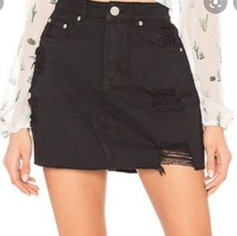 REVOLVE Superdown Grunge Y2K Navy Blue Distressed Raw Hem Baddie Mini Skirt S